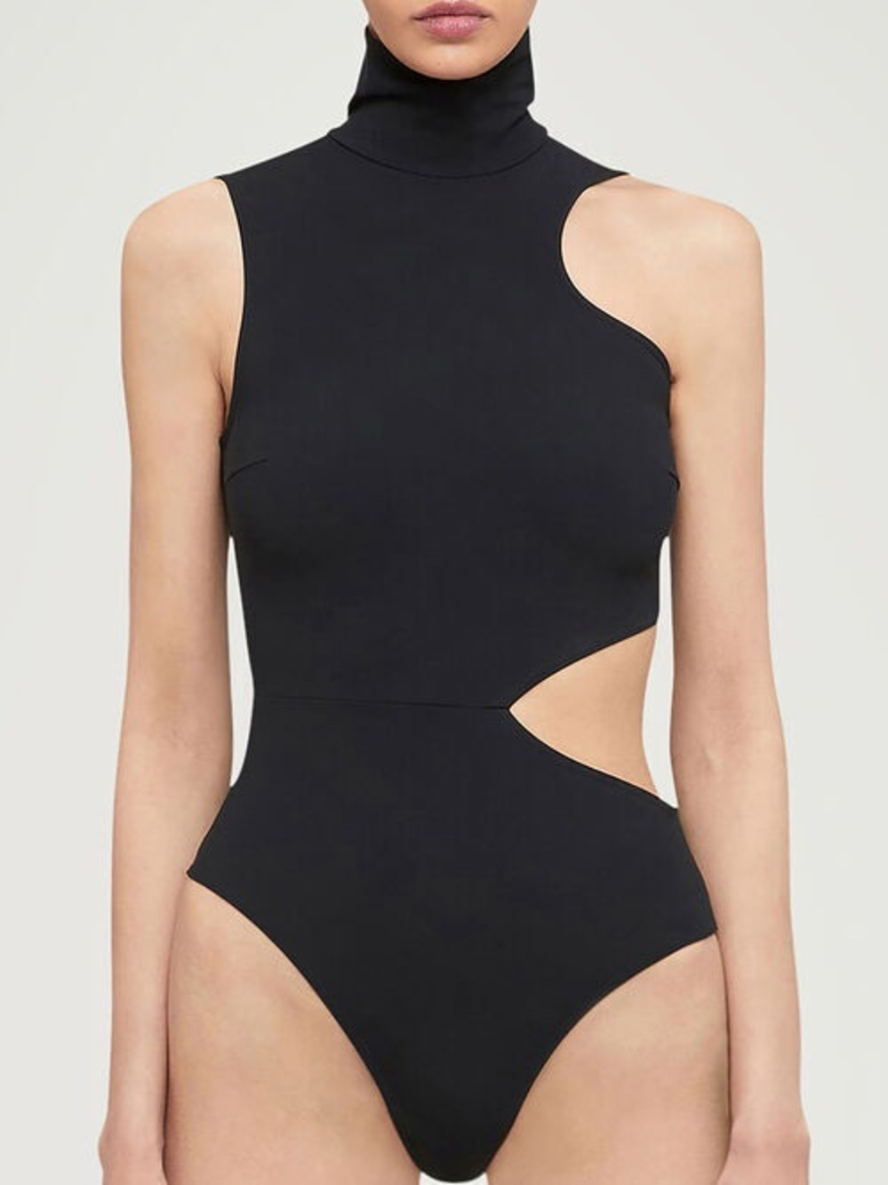 Wolford Warm Up Body Black Bodysuit Tall Turtleneck Cut Out